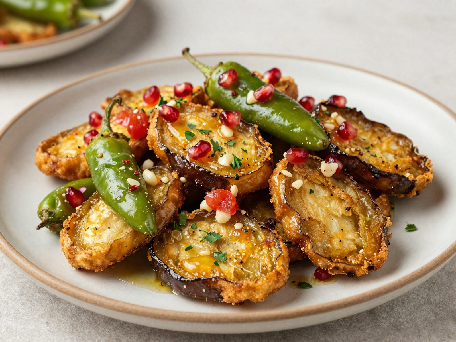 Fried Eggplant and Pepper Salad