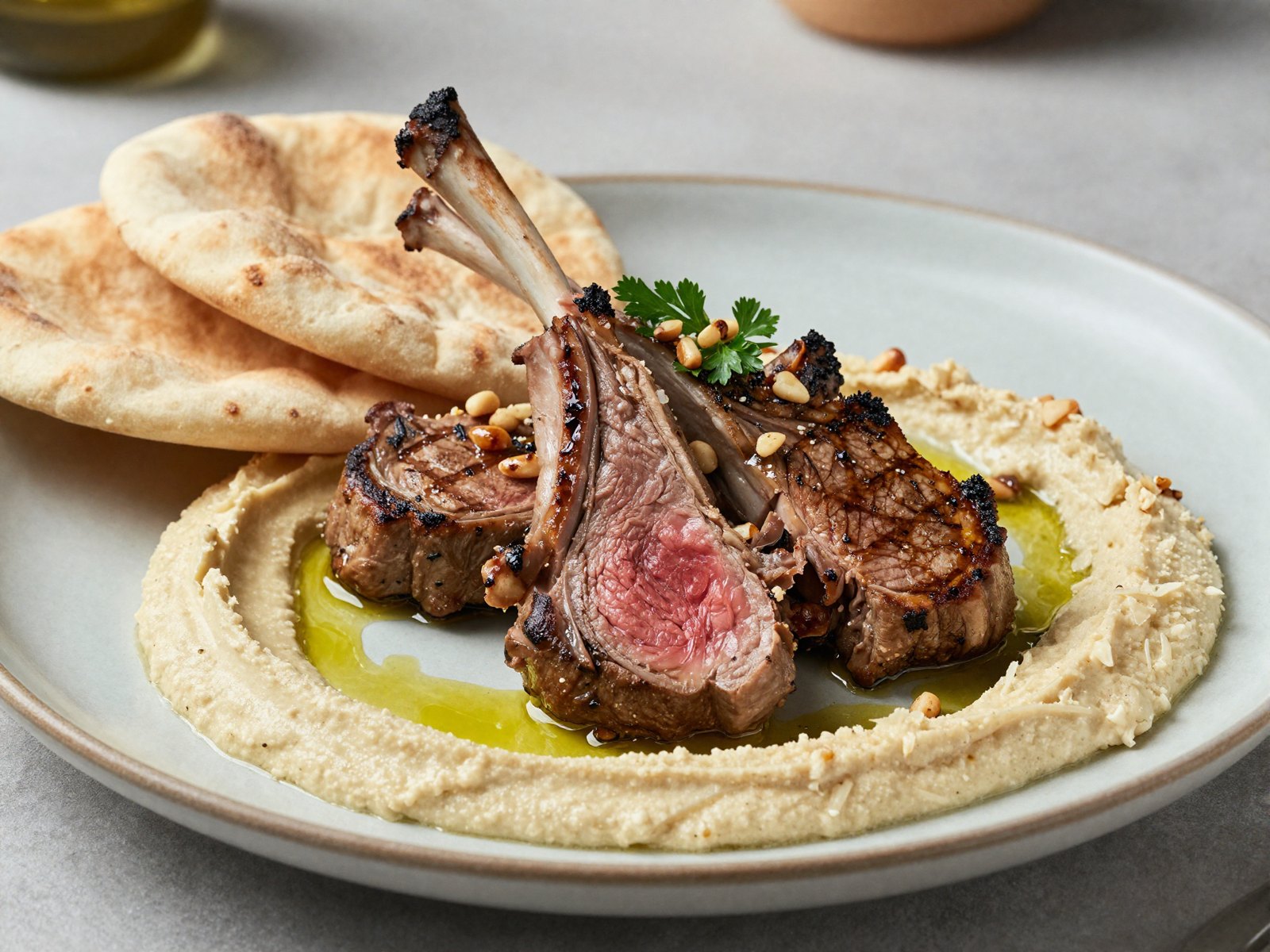 Lamb Chops with Hummus