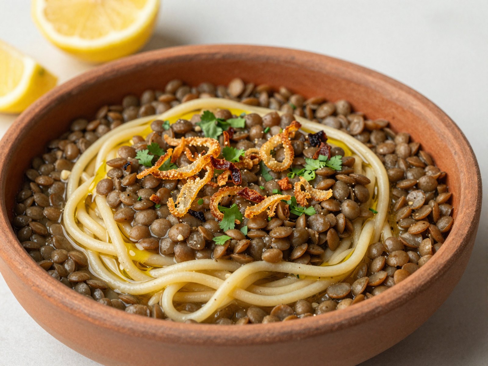 رشتة العدس بالمعكرونة