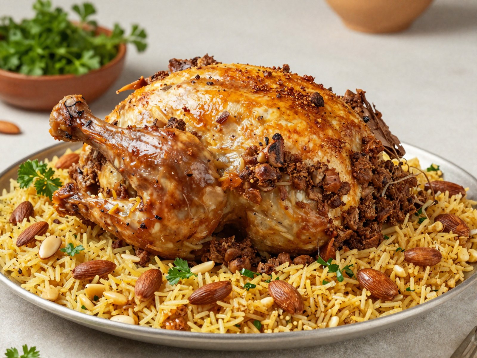 دجاج محشي بالأرز واللحمة