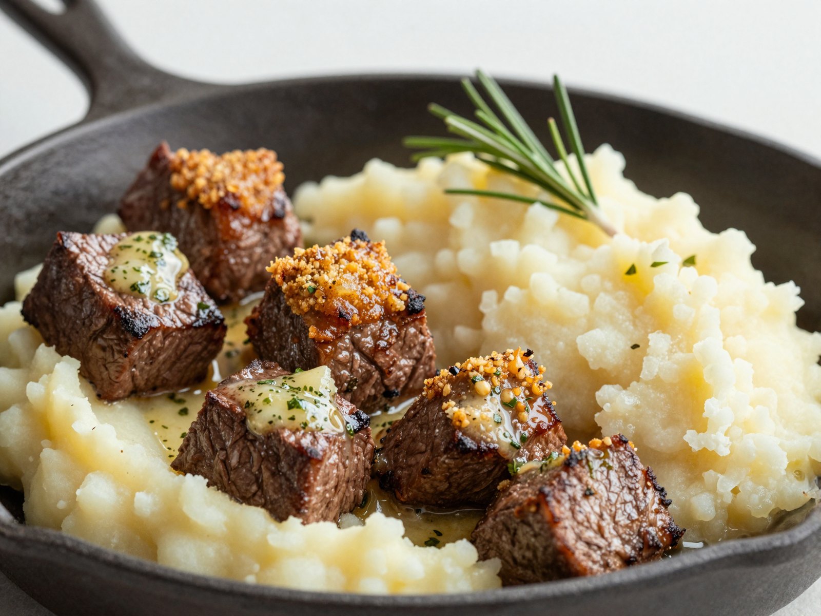 Garlic Butter Steak Bites with Mash